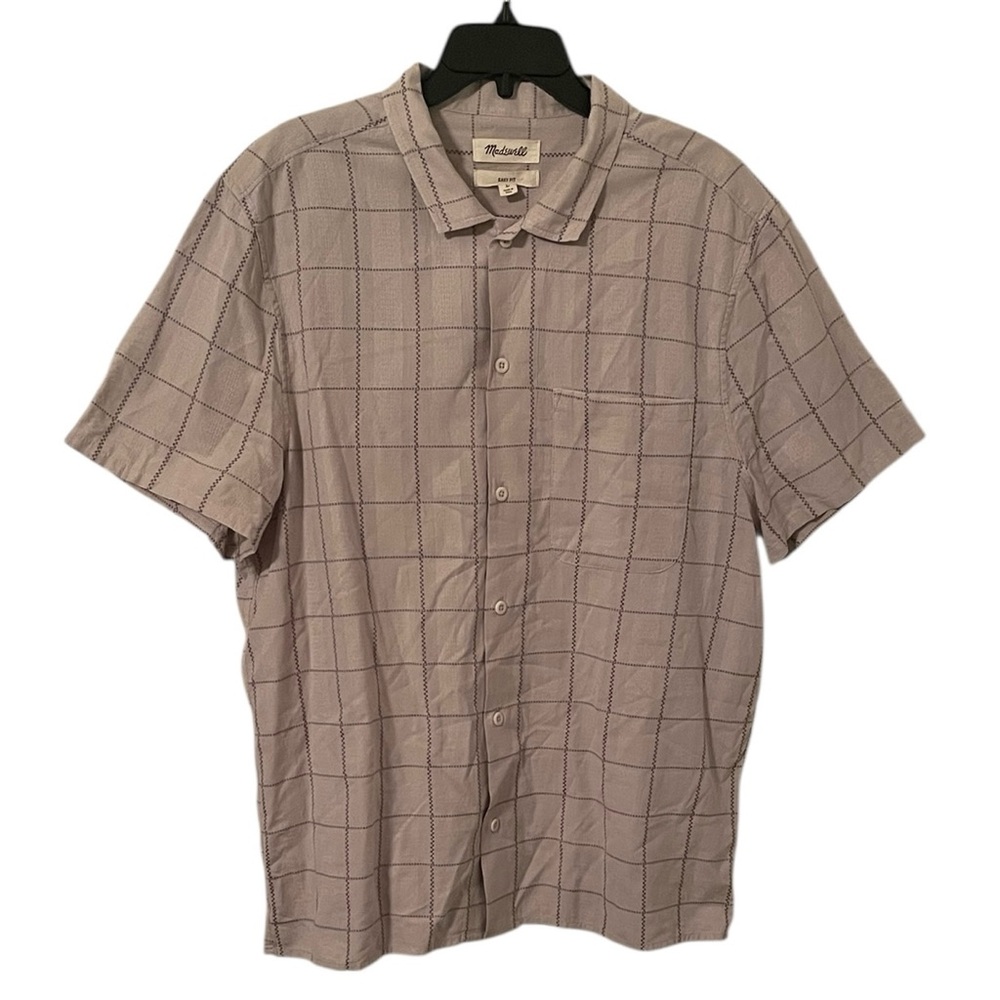 Madewell Men’s Tan Brown Plaid Windowpane Striped Easy Fit Button Down Size L